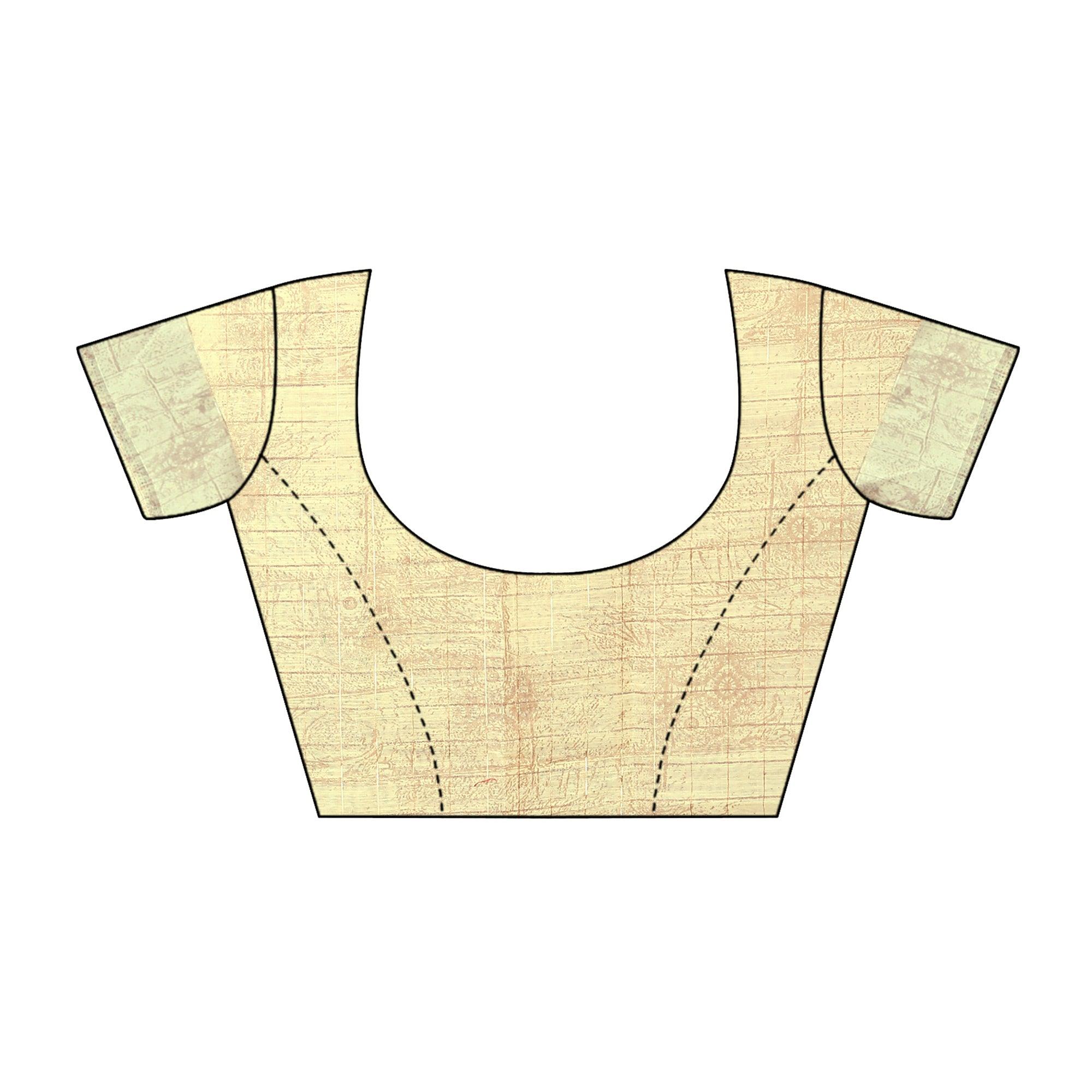 Trendy Cream Colored Casual Wear Printed Cotton Saree - Peachmode