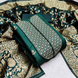 Trendy Green Colored Casual Wear Woven Cotton Dress Material - Peachmode
