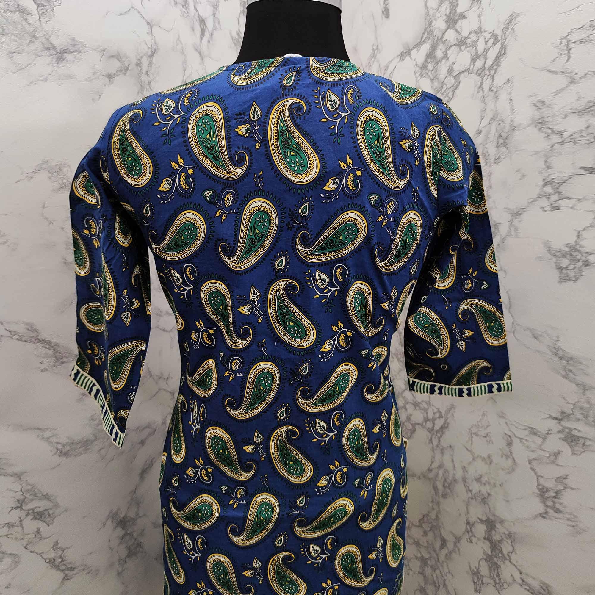 Trendy Navy Blue Colored Casual Wear Embroidered Cotton Kurti - Palazzo Set With Dupatta - Peachmode