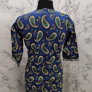 Trendy Navy Blue Colored Casual Wear Embroidered Cotton Kurti - Palazzo Set With Dupatta - Peachmode
