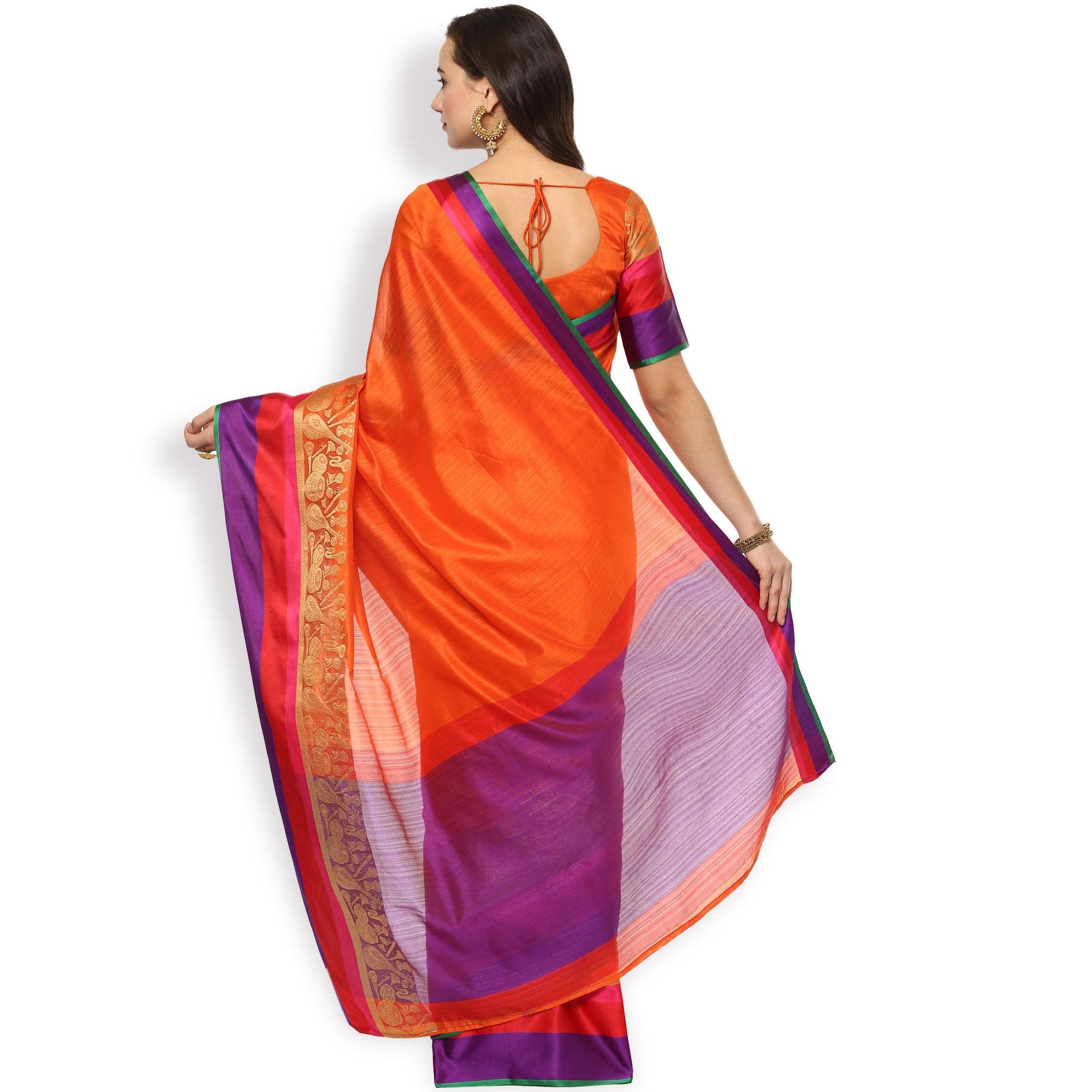 Trendy Orange Colored Festive Wear Cotton Silk Saree - Peachmode