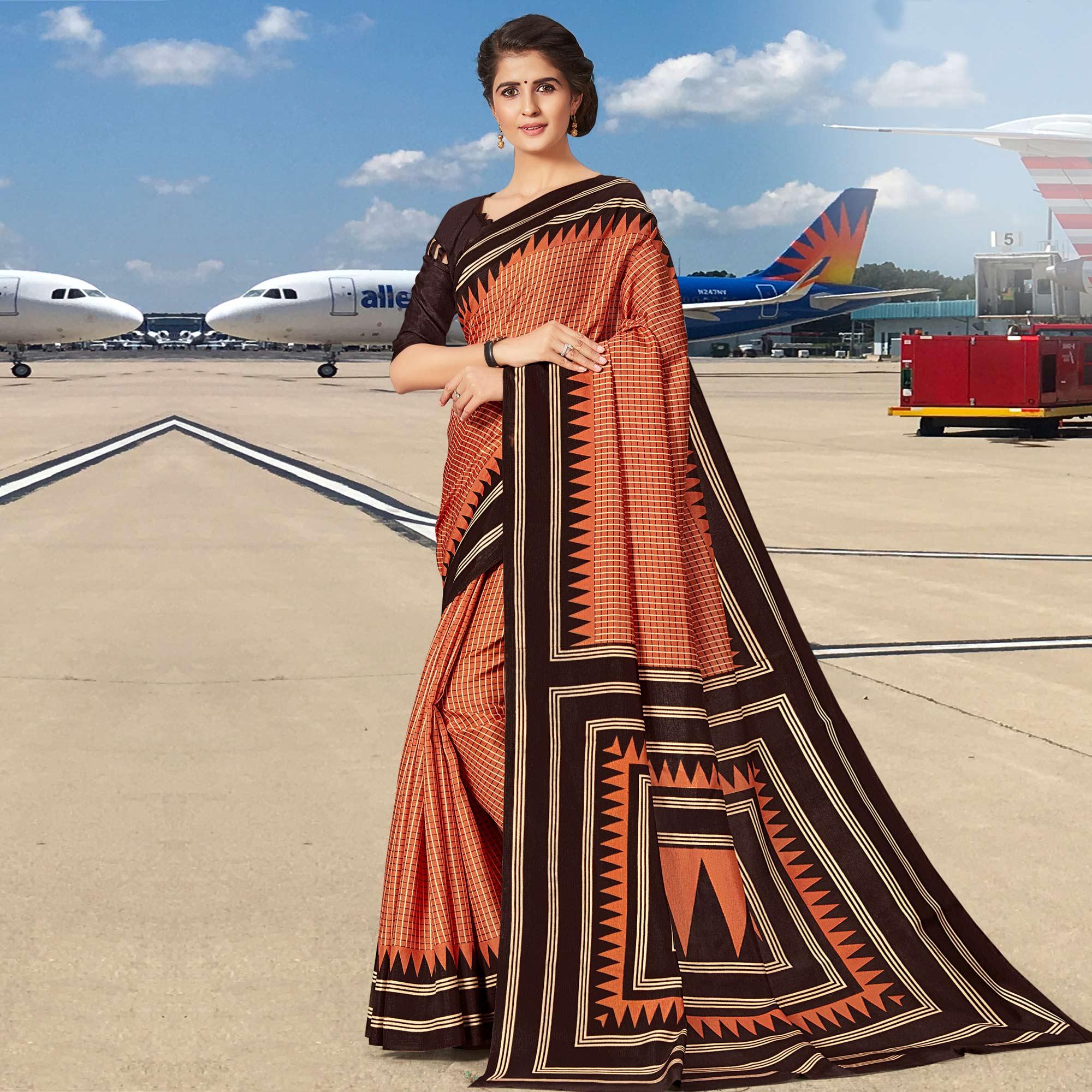 Trendy Orange Coloured Casual Wear Printed Art Silk Saree - Peachmode