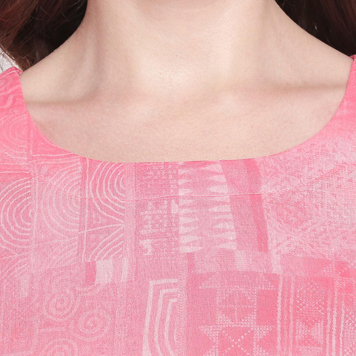 Trendy Pink Colored Casual Embroidered Silk Kurti - Peachmode