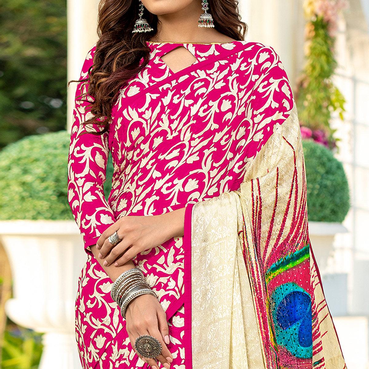 Trendy Pink Colored Festive Wear Diamond Work Silk Saree - Peachmode