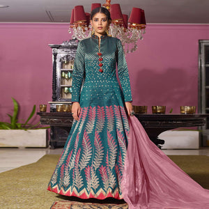 Trendy Rama Partywear Designer Handwork Jacquard Anarkali Suit - Peachmode