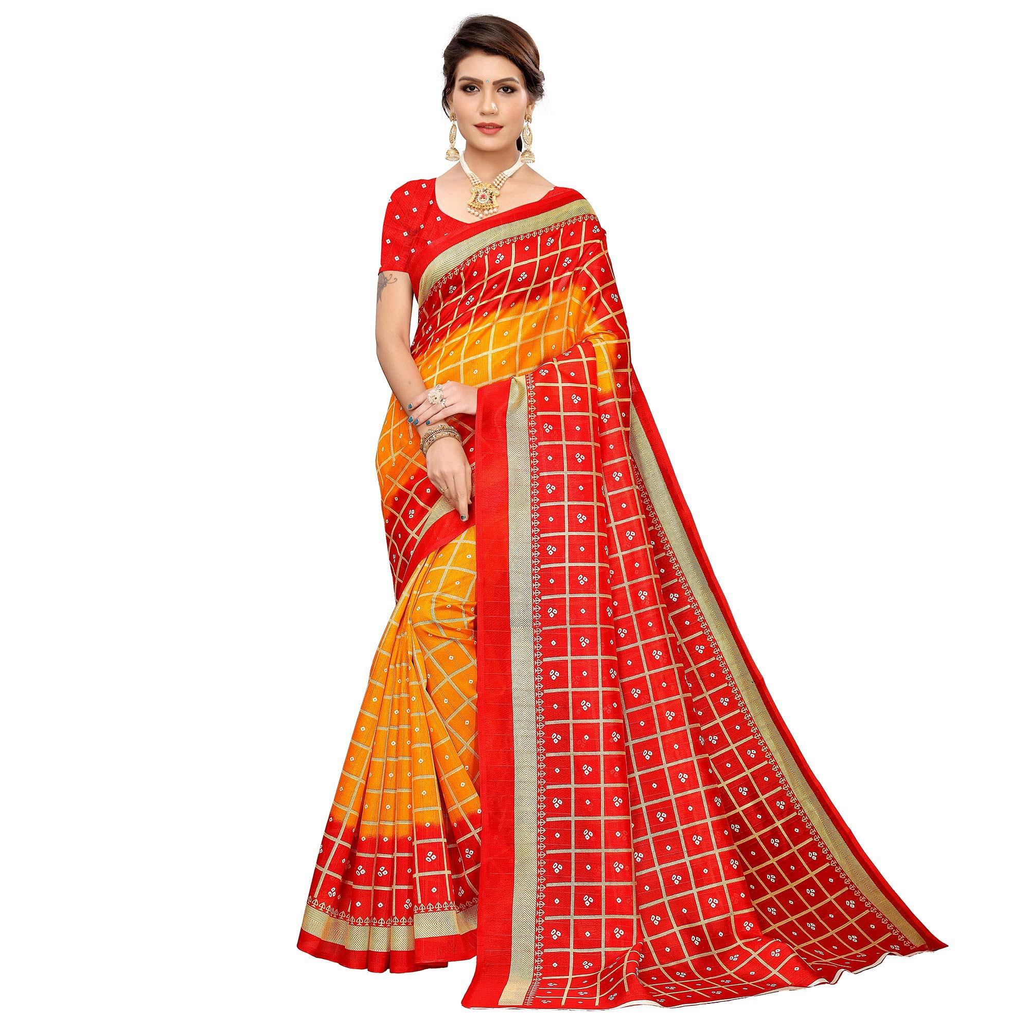 Trendy Yellow Colored Casual Printed Art Silk Saree - Peachmode