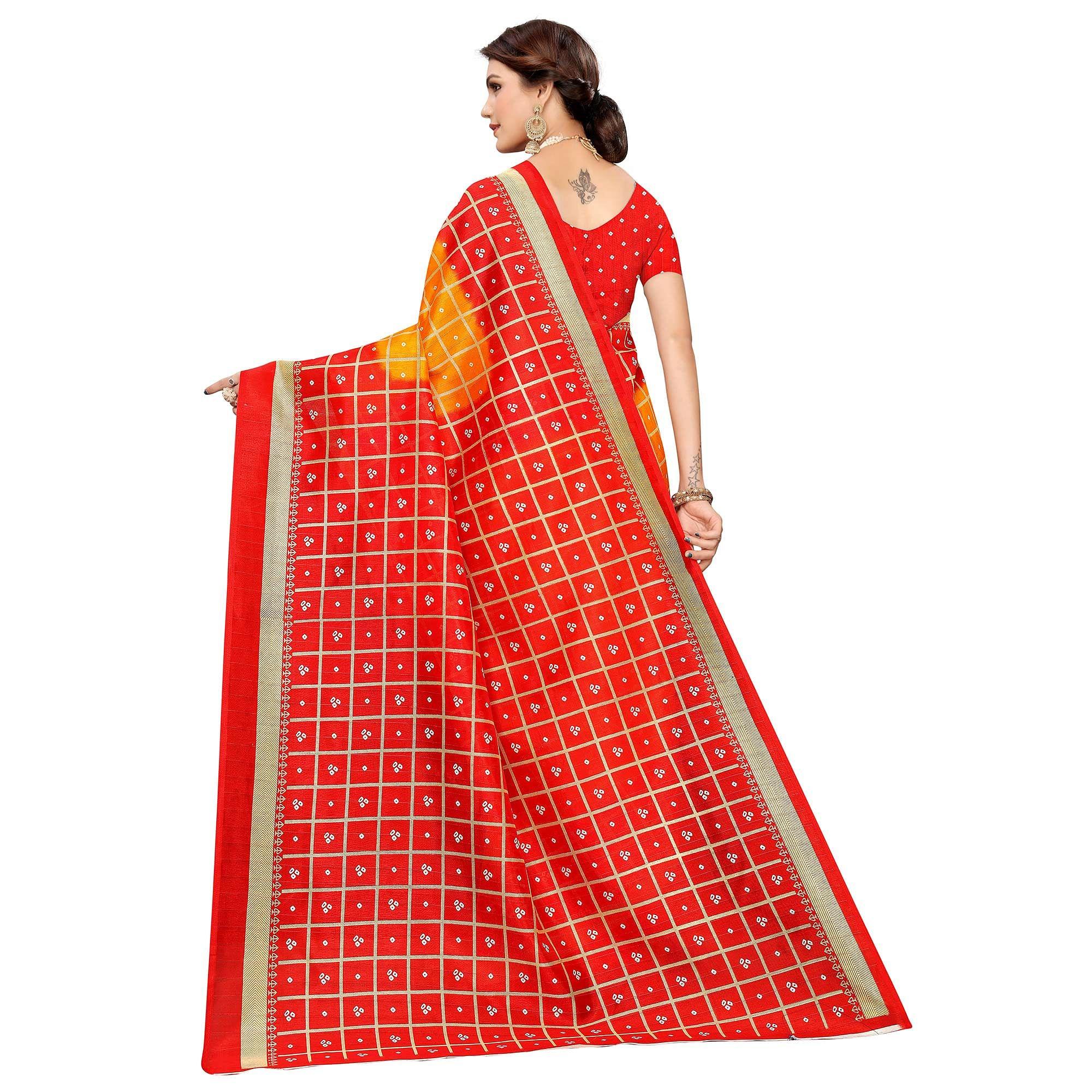 Trendy Yellow Colored Casual Printed Art Silk Saree - Peachmode