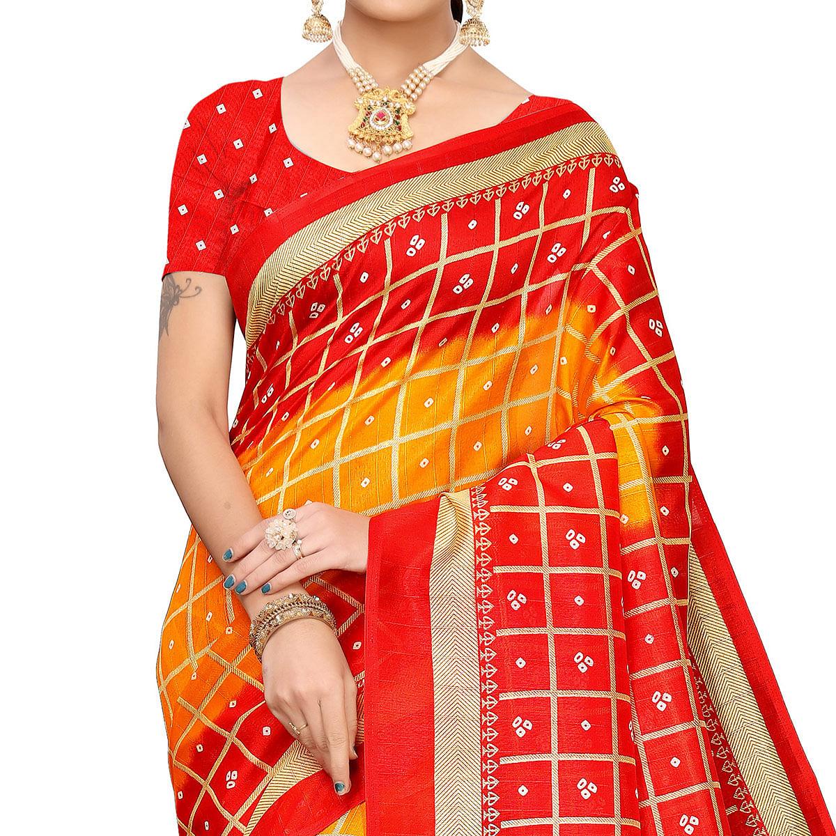 Trendy Yellow Colored Casual Printed Art Silk Saree - Peachmode