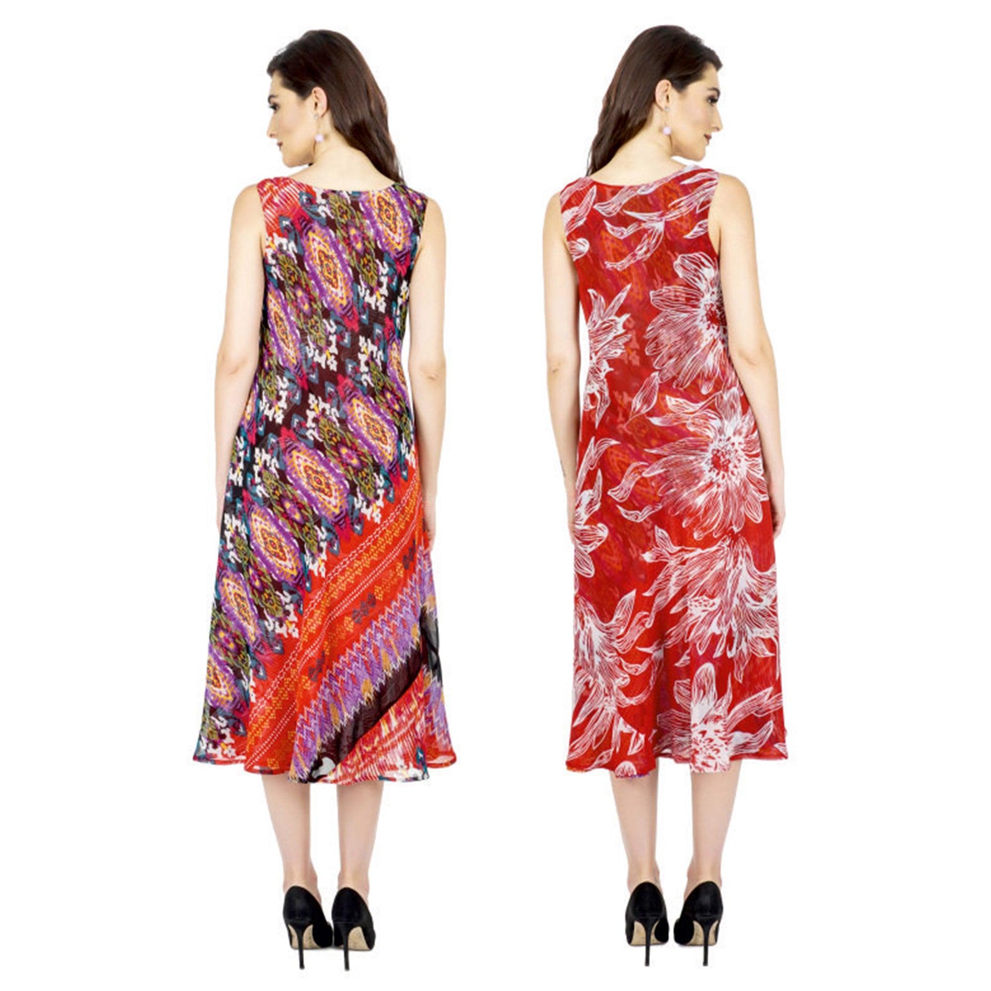 TSM - Red Printed Georgette Reversible Dress - Peachmode