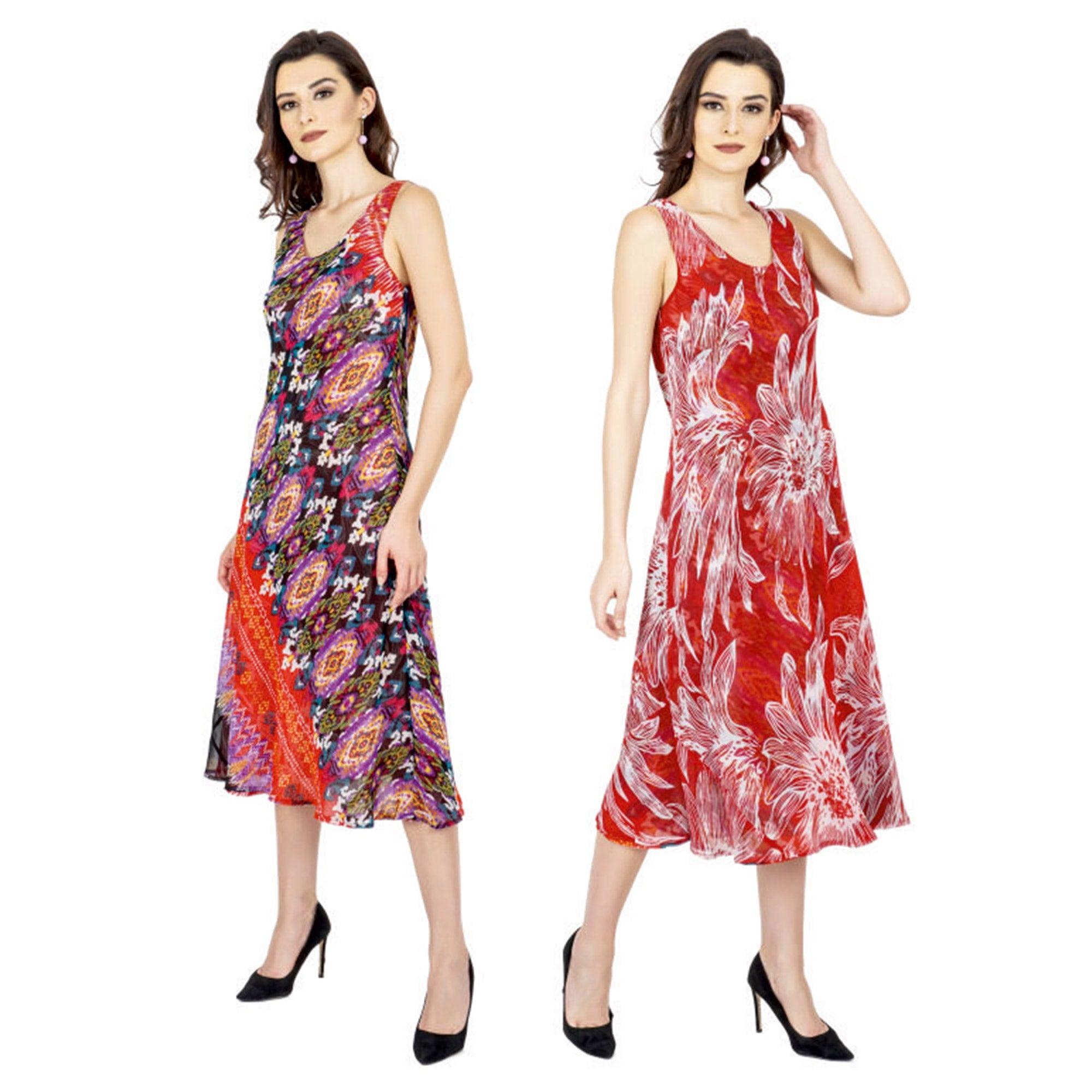 TSM - Red Printed Georgette Reversible Dress - Peachmode