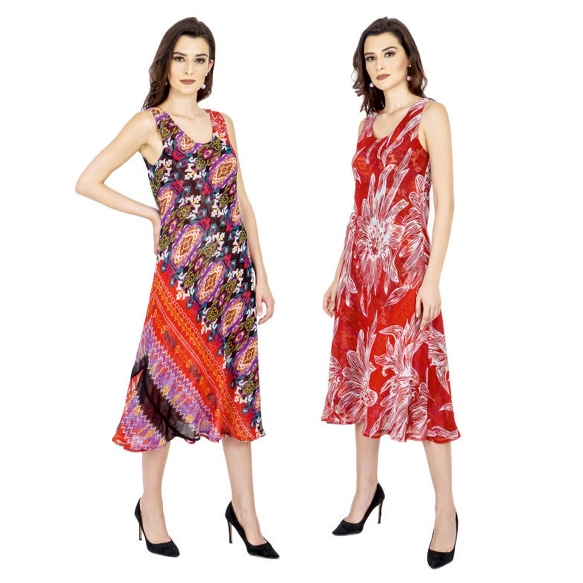 TSM - Red Printed Georgette Reversible Dress - Peachmode