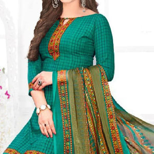 Turquoise Casual Wear Printed Leon Patiala Dress Material - Peachmode
