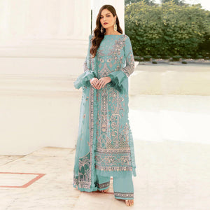 Turquoise Embroidered Netted Pakistani Suit - Peachmode