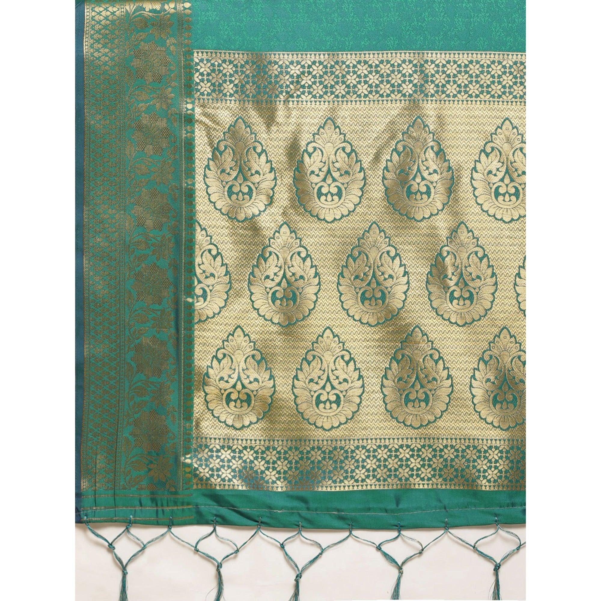 Turquoise Festive Wear Weaving Banarasi Silk Saree - Peachmode