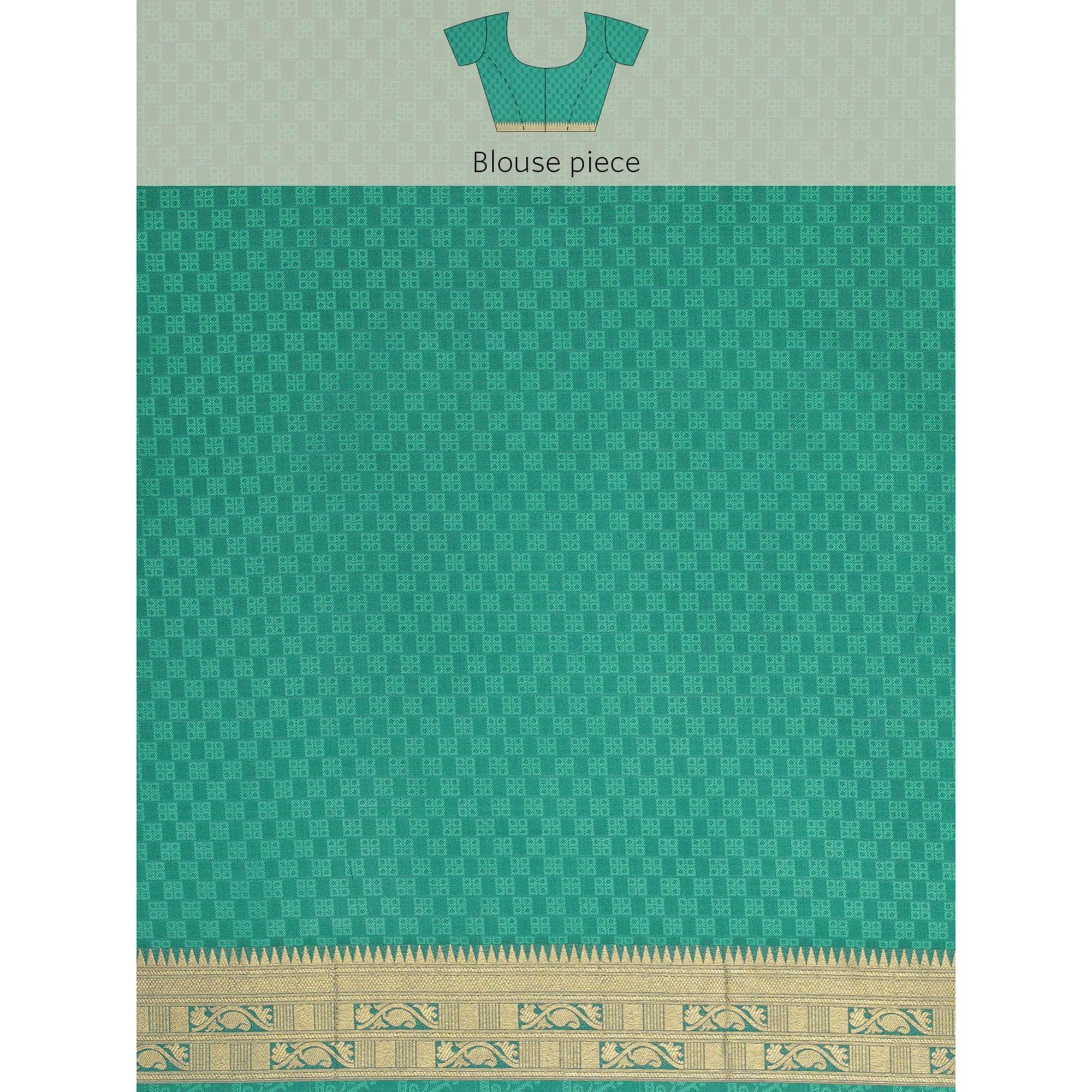 Turquoise Festive Wear Weaving Banarasi Silk Saree - Peachmode