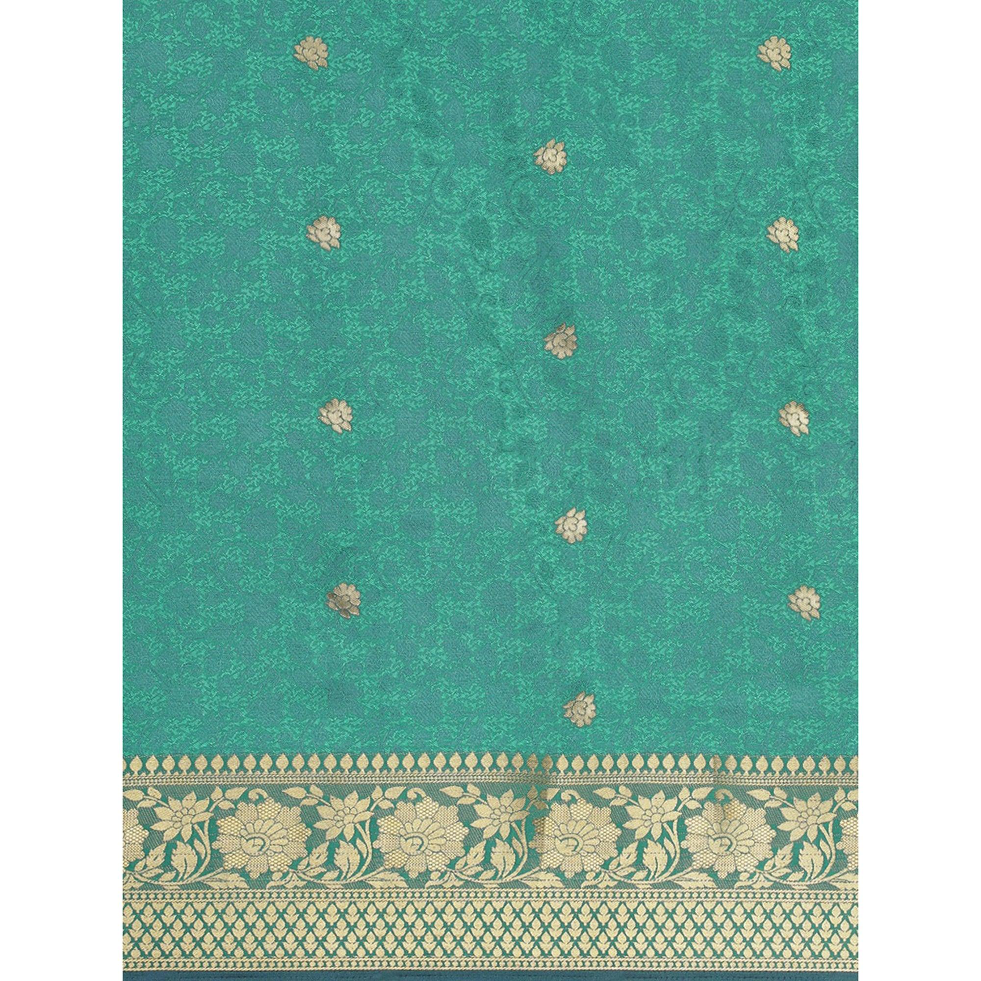 Turquoise Festive Wear Weaving Banarasi Silk Saree - Peachmode
