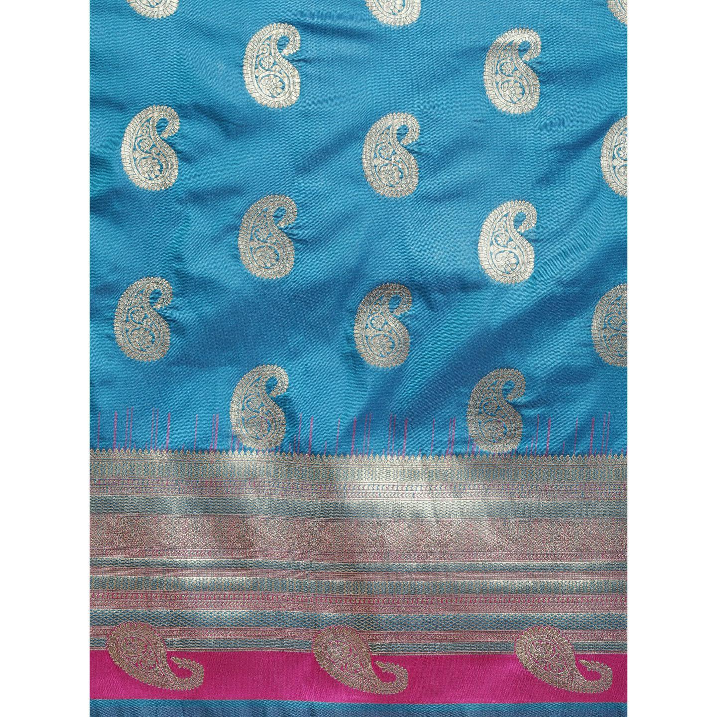 Turquoise Festive Wear Woven Kanjivaram Silk Saree - Peachmode