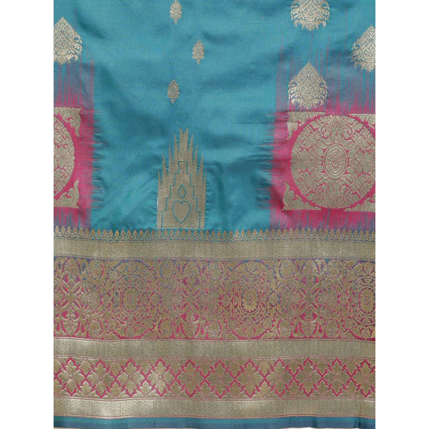 Turquoise Festive Wear Woven Kanjivaram Silk Saree - Peachmode