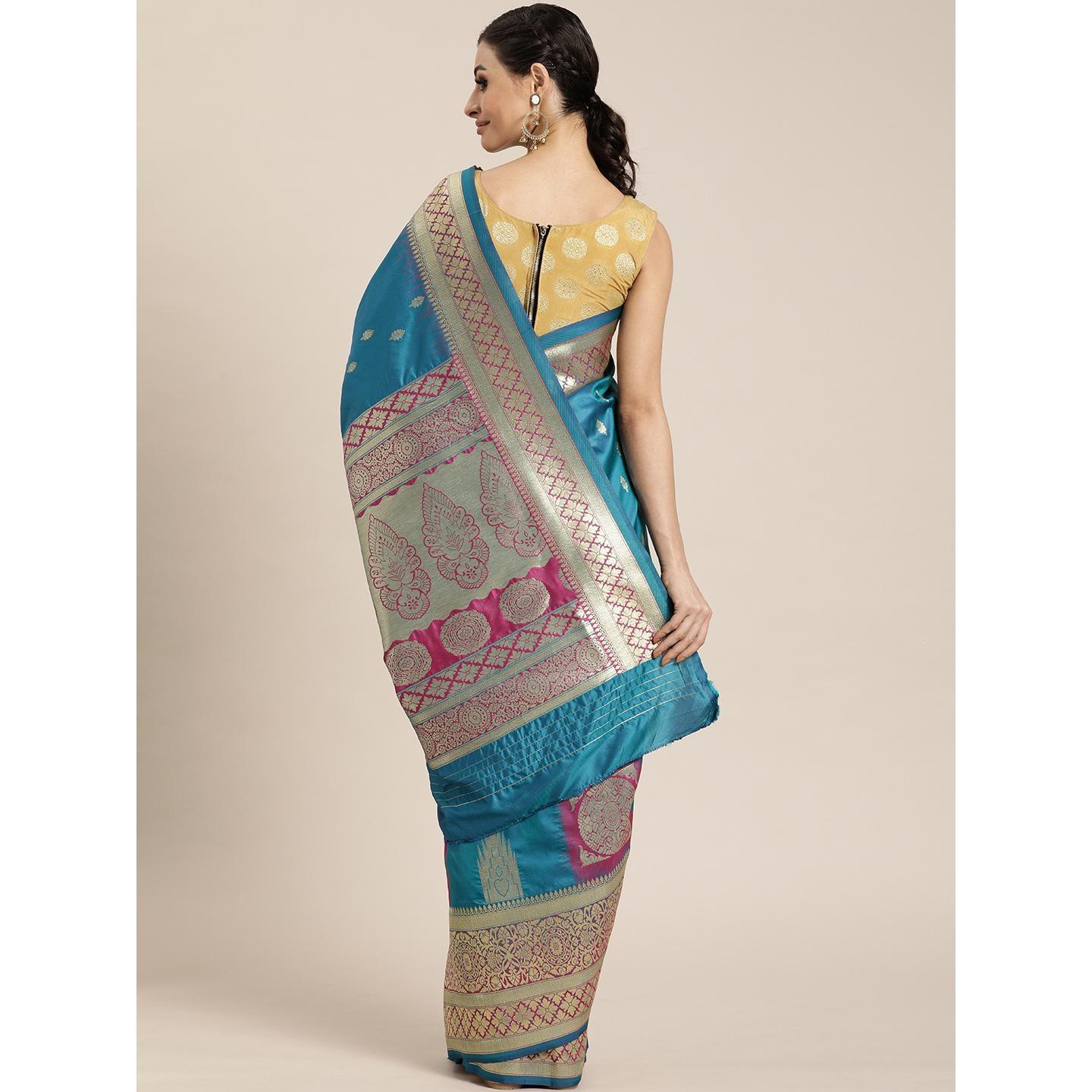 Turquoise Festive Wear Woven Kanjivaram Silk Saree - Peachmode