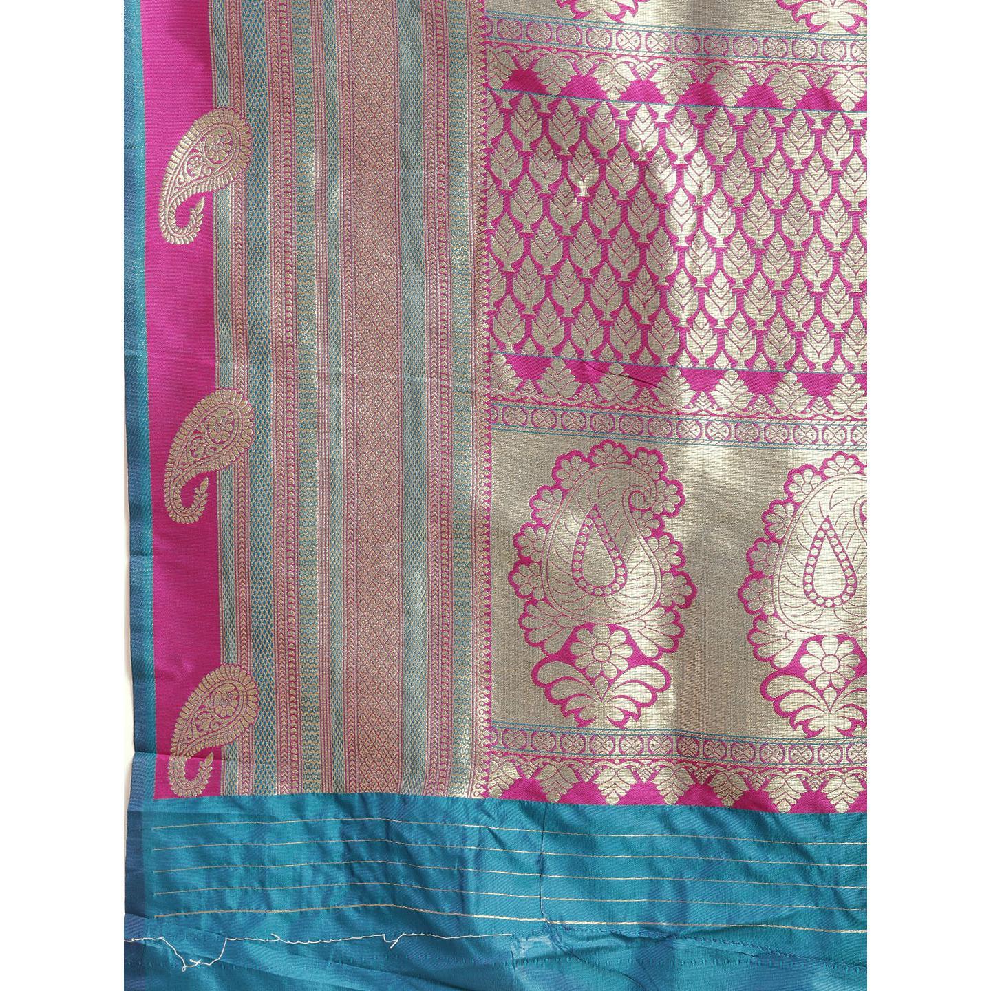 Turquoise Festive Wear Woven Kanjivaram Silk Saree - Peachmode