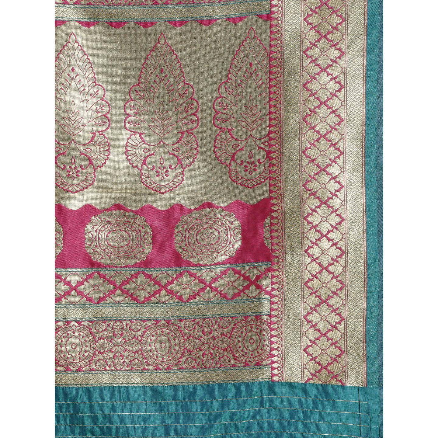 Turquoise Festive Wear Woven Kanjivaram Silk Saree - Peachmode