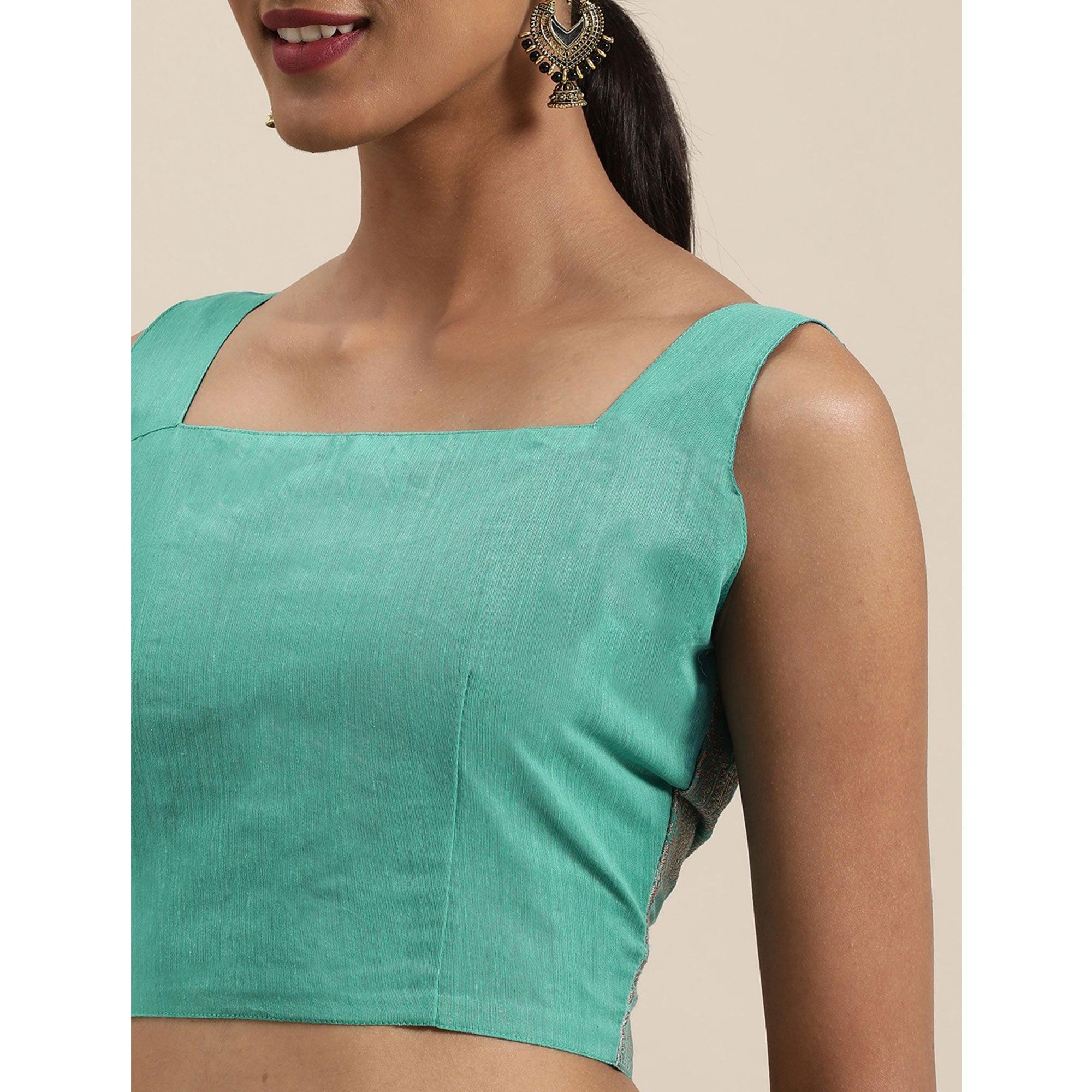 Turquoise Festive Wear Woven Silk Saree With Jacquard Border - Peachmode