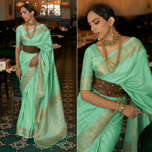 Turquoise Woven Art Silk Saree - Peachmode