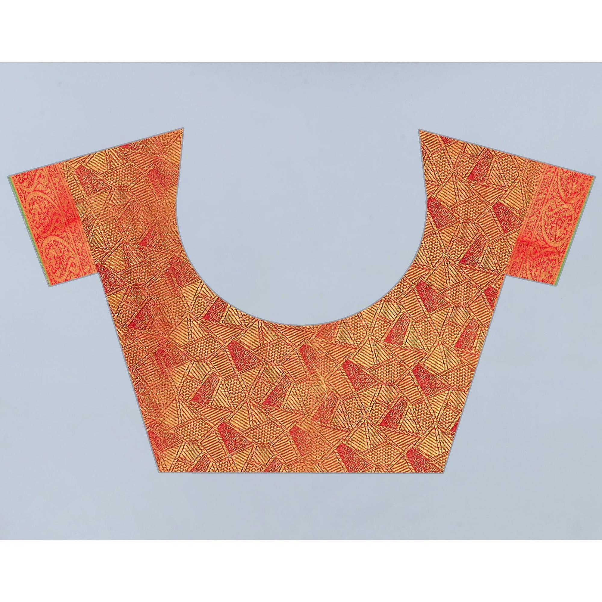 Turquoise Woven Banarasi Silk Saree - Peachmode