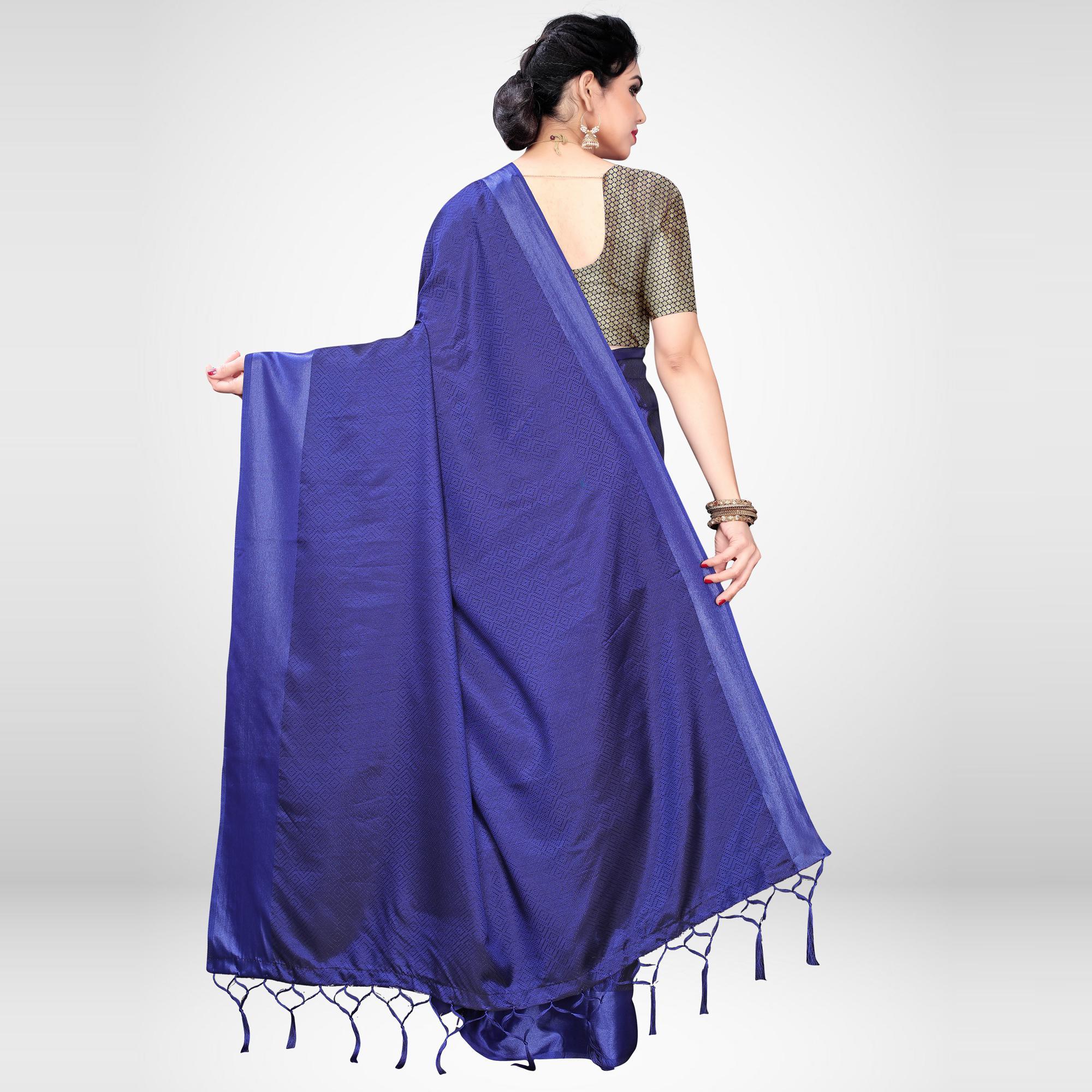 Unique Blue Colored Festive Wear Woven Satin Saree - Peachmode