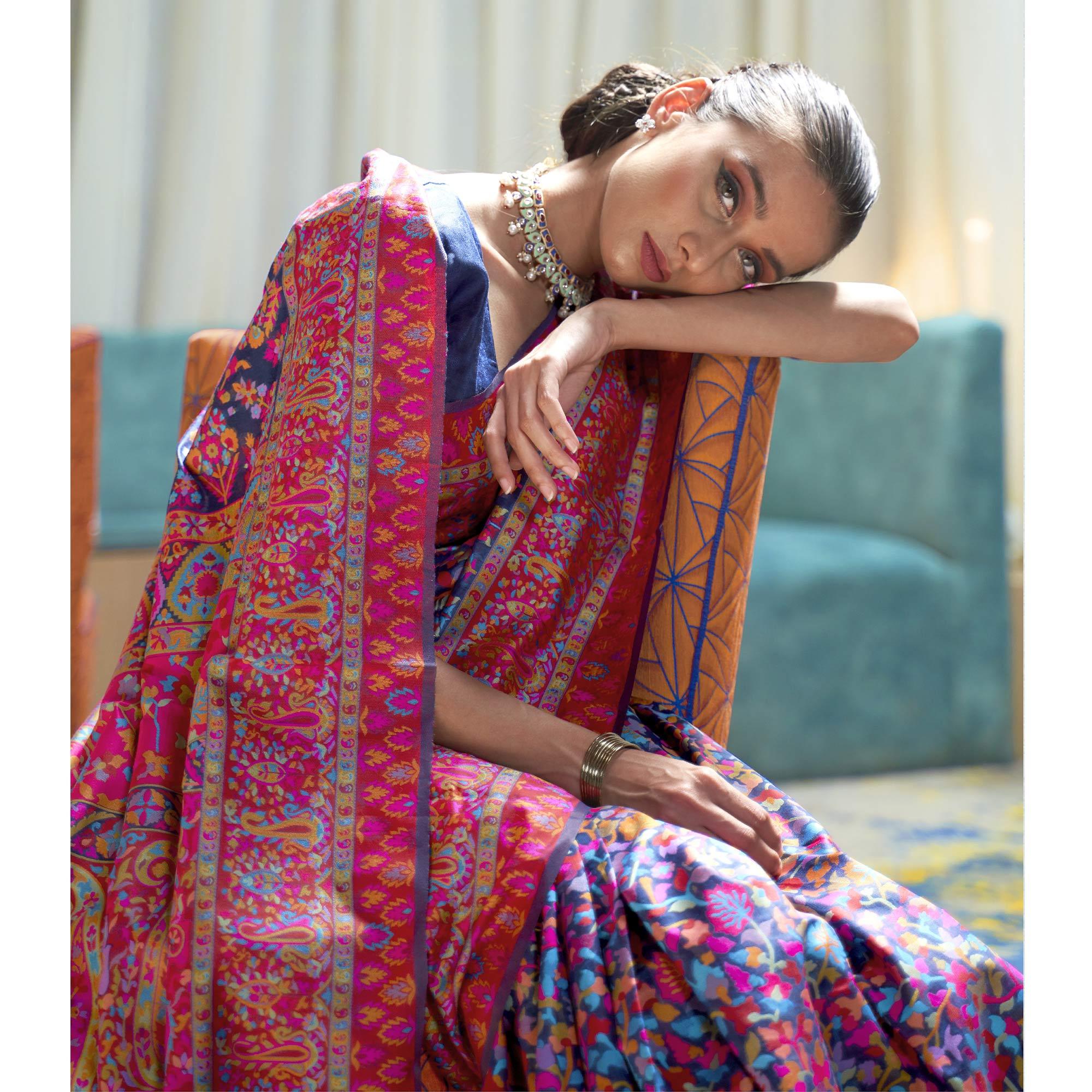 Unique Multi Coloured Festive Wear Handloom Woven Silk Saree - Peachmode