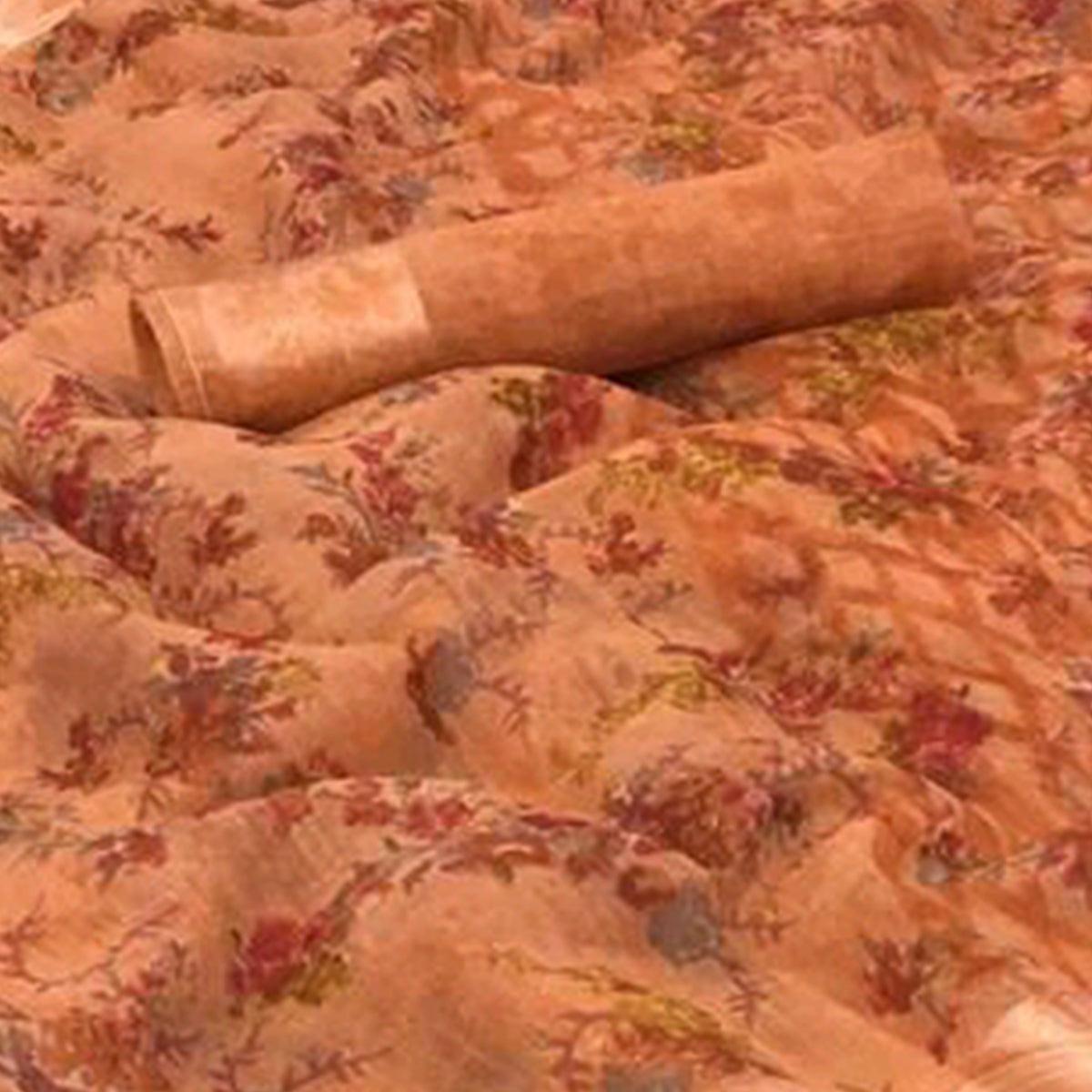 Unique Peach Colored Casual Wear Floral Printed Linen Saree - Peachmode