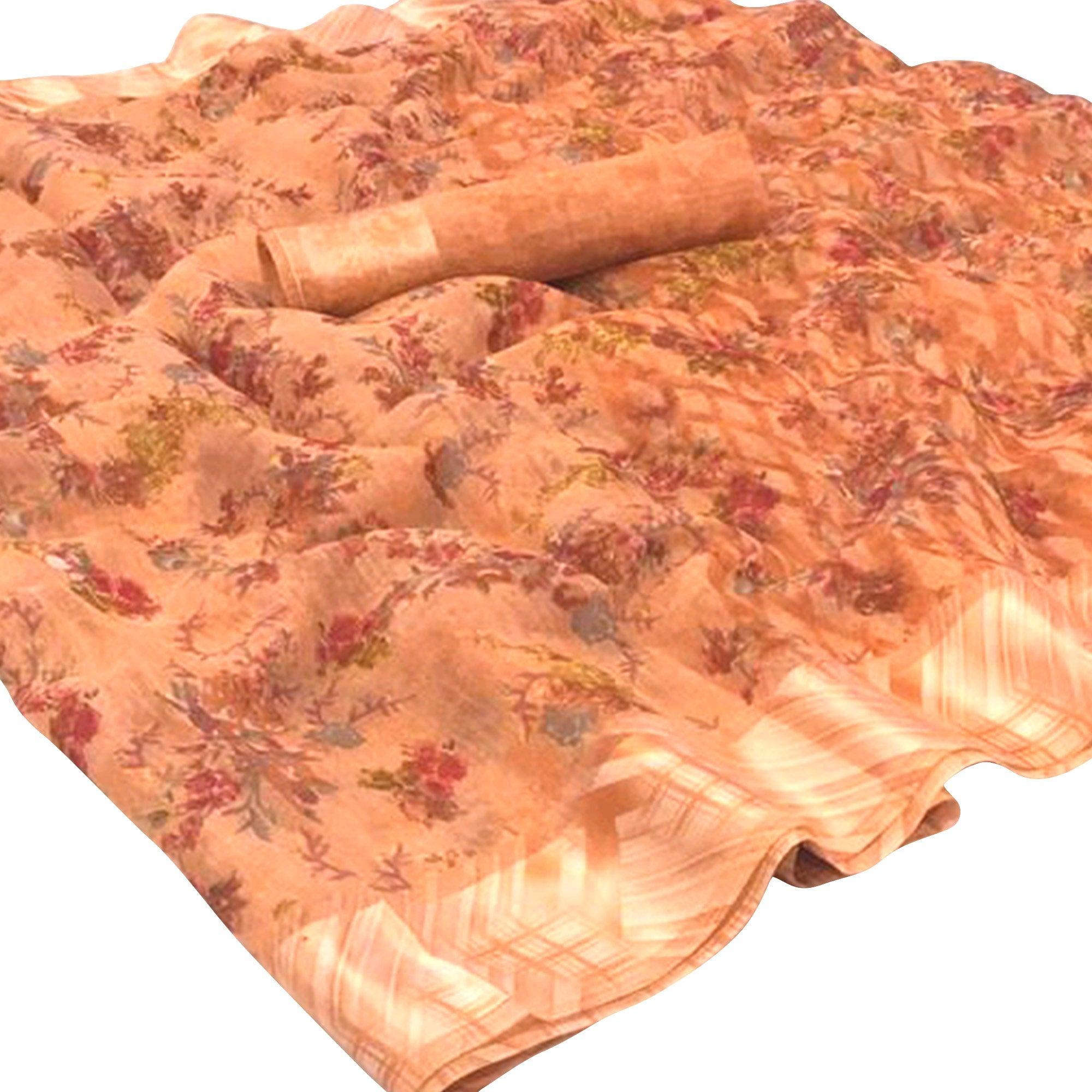 Unique Peach Colored Casual Wear Floral Printed Linen Saree - Peachmode