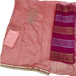 Unique Peach Colored Festive Wear Handwork Modal Chanderi Dress Material - Peachmode