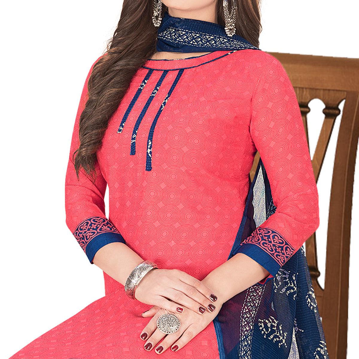 Unique Pink Colored Casual Wear Printed Crepe Patiala Dress Material - Peachmode