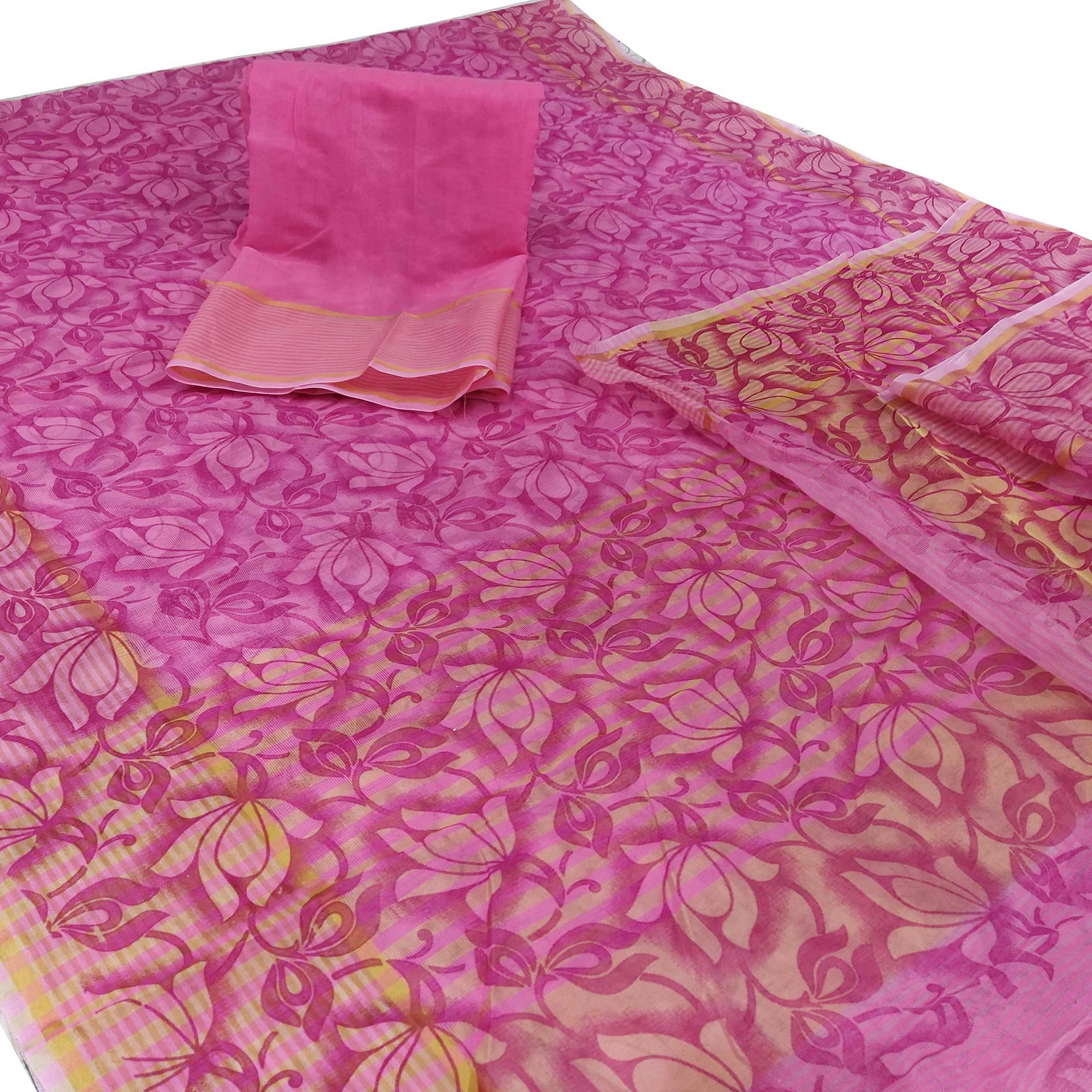 Unique Purple Colored Casual Wear Floral Printed Net Saree - Peachmode