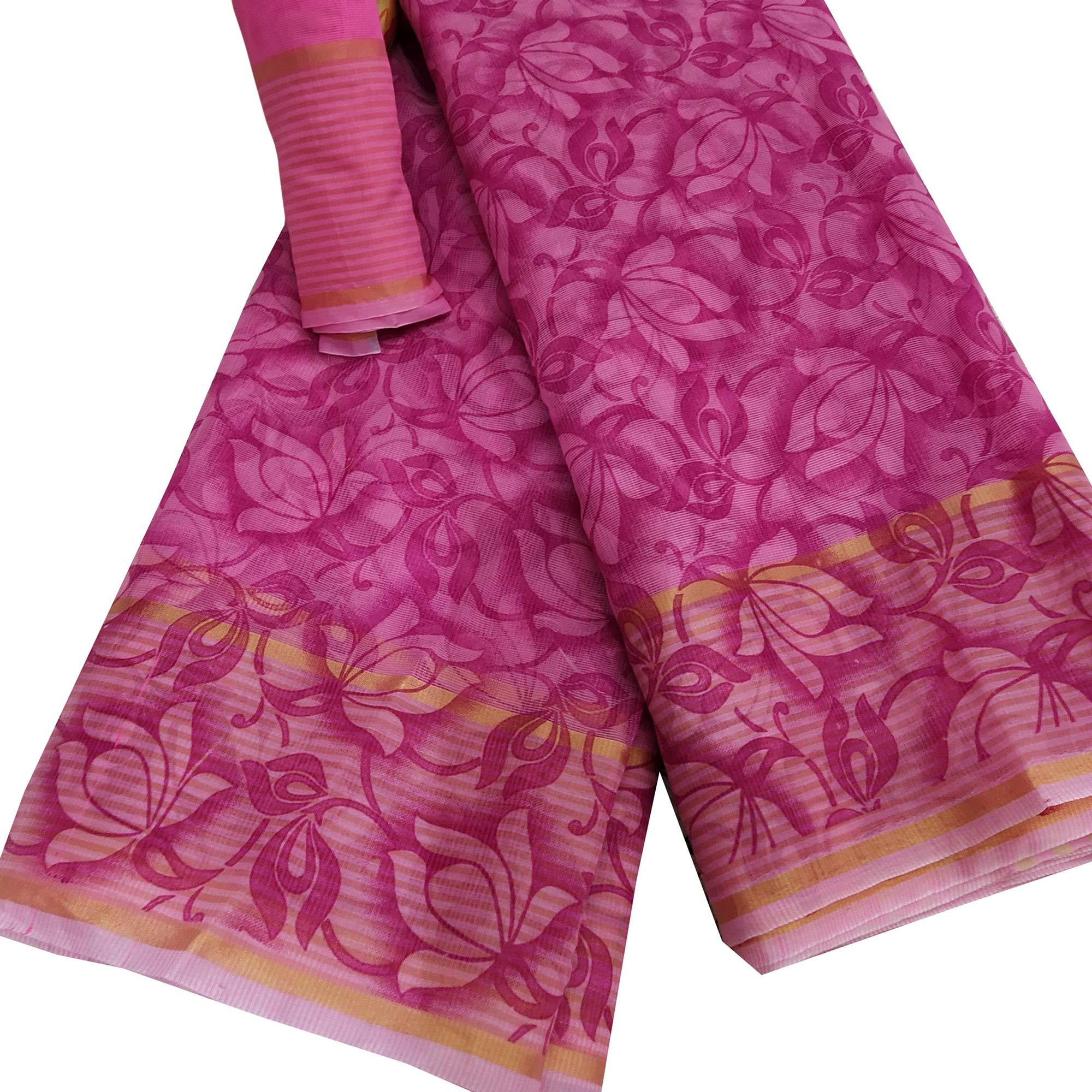 Unique Purple Colored Casual Wear Floral Printed Net Saree - Peachmode