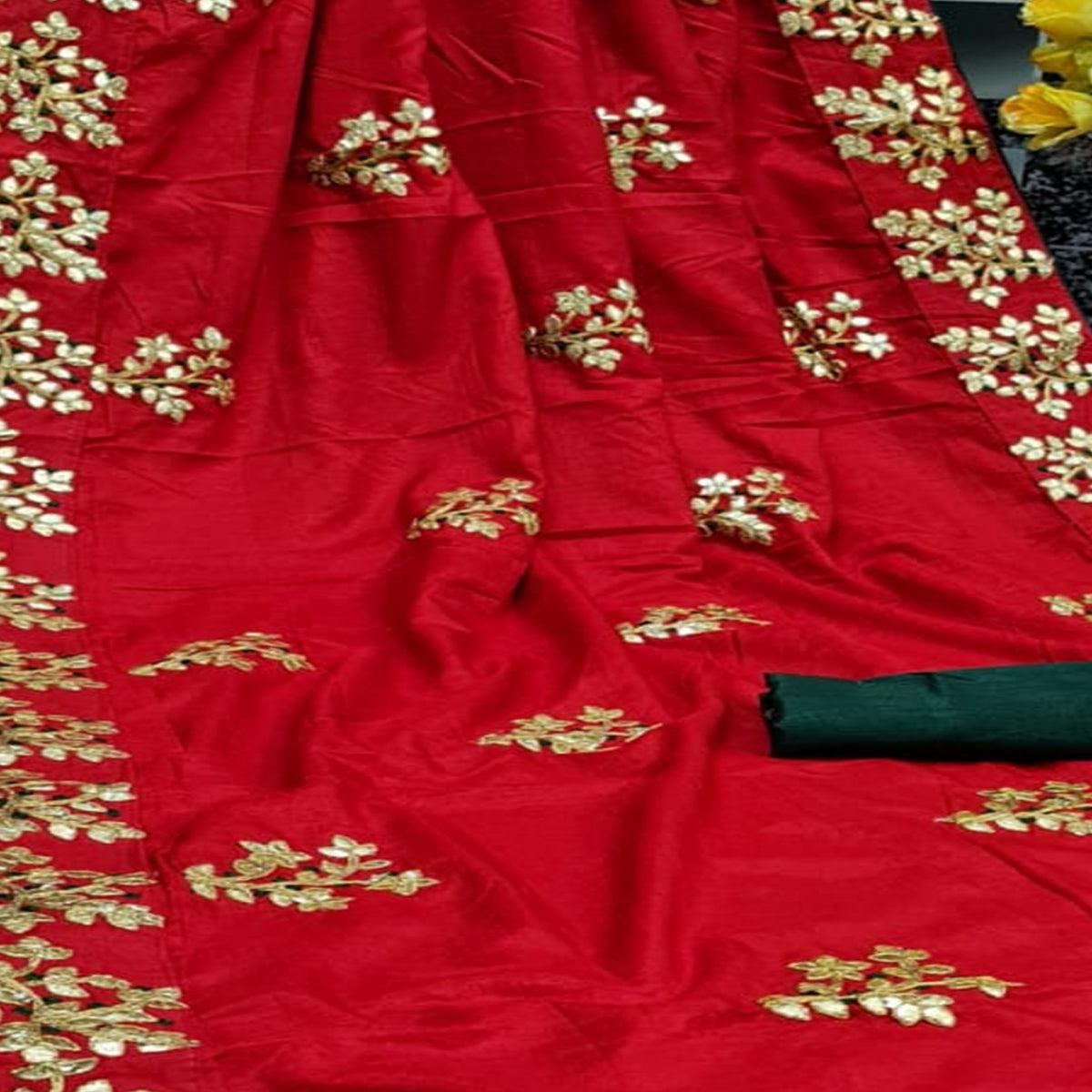 Unique Red Colored Festive Wear Butta Work Dola Silk Saree - Peachmode