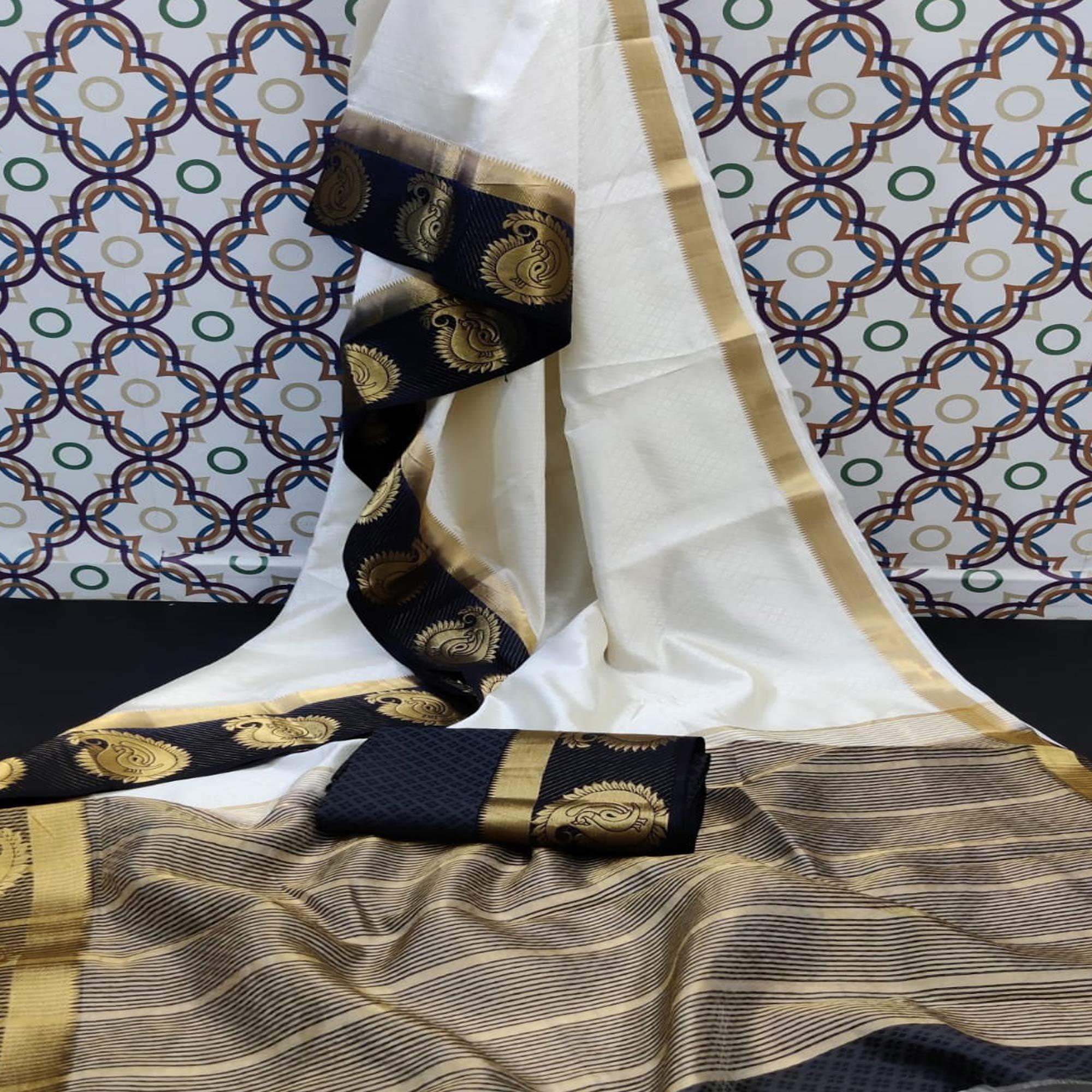 Unique White Coloured Festive Wear Woven Art Silk Saree - Peachmode