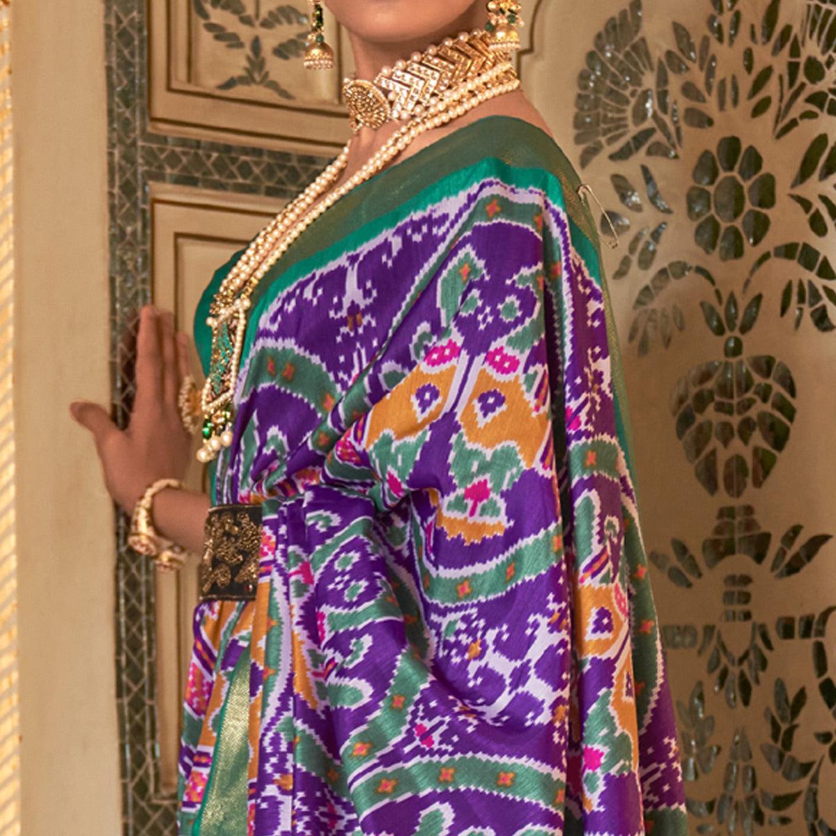 Violet Digital Patola Printed Silk Saree - Peachmode
