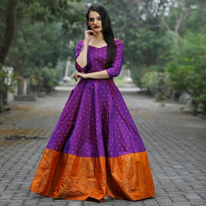Violet Festive Wear Woven Tapetta Silk Gown - Peachmode