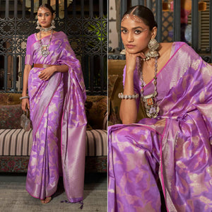 Violet Woven Art Silk Saree - Peachmode