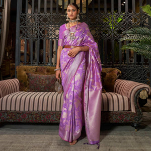 Violet Woven Art Silk Saree - Peachmode