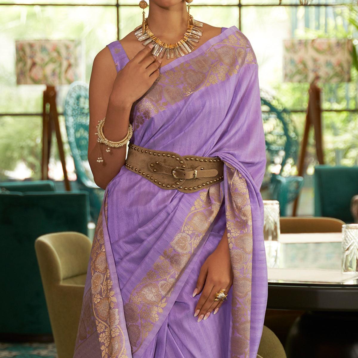Violet Woven Art Silk Saree - Peachmode