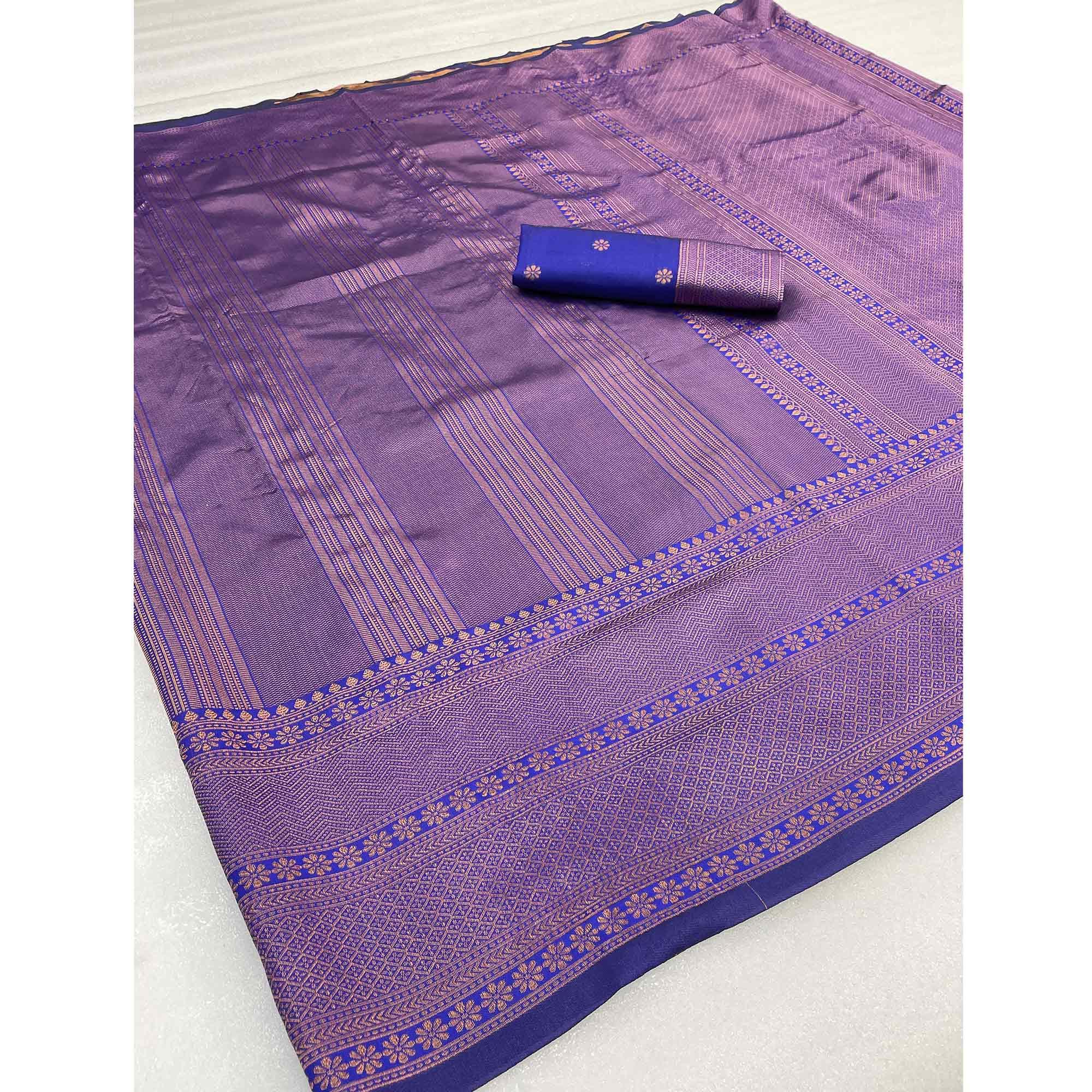 Violet Woven Banarasi Silk Saree - Peachmode