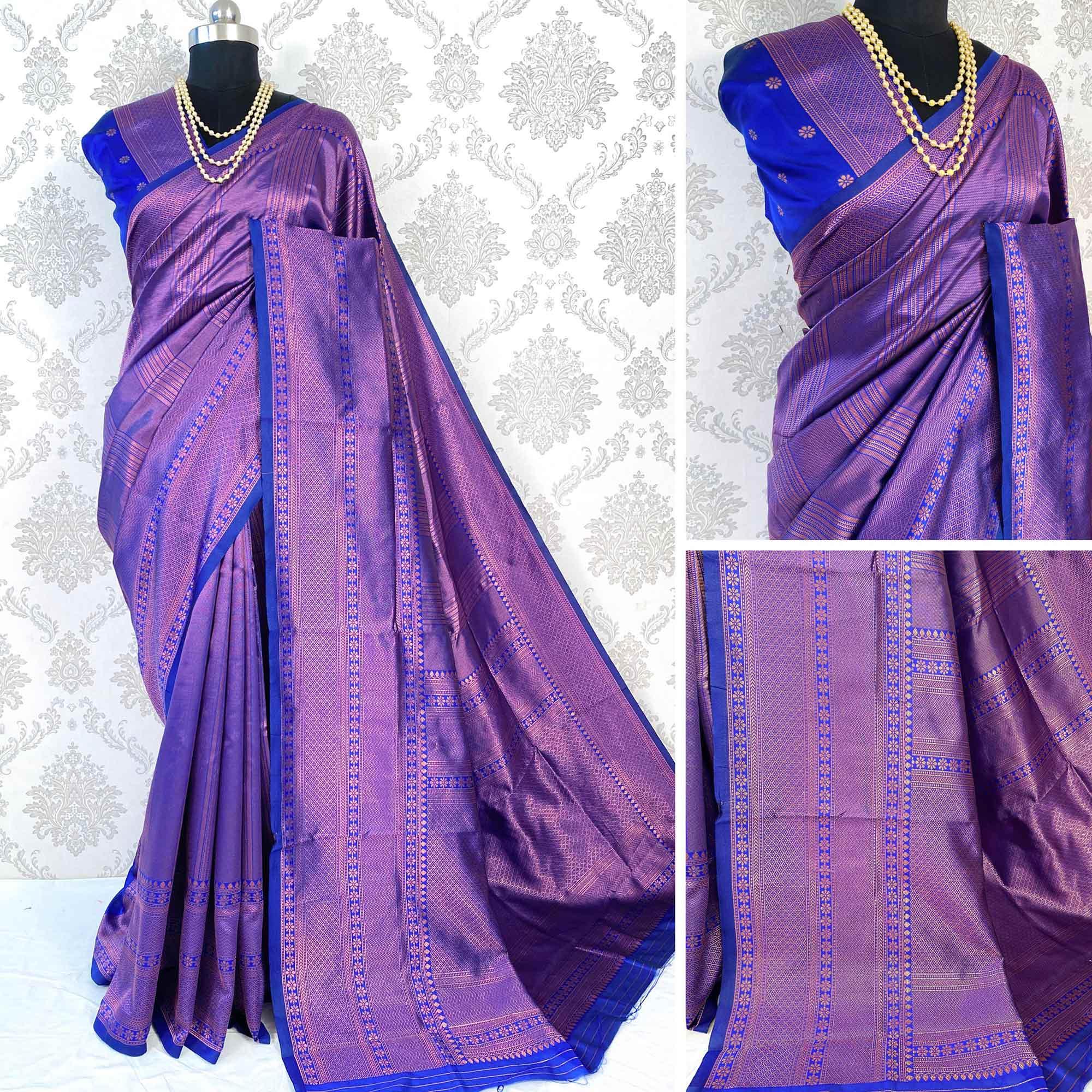 Violet Woven Banarasi Silk Saree - Peachmode