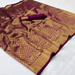 Violet Woven Jacquard Saree - Peachmode
