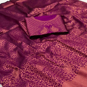 Violet Woven Jacquard Saree - Peachmode