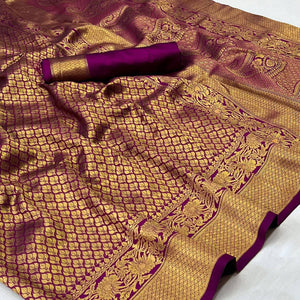 Violet Woven Jacquard Saree - Peachmode
