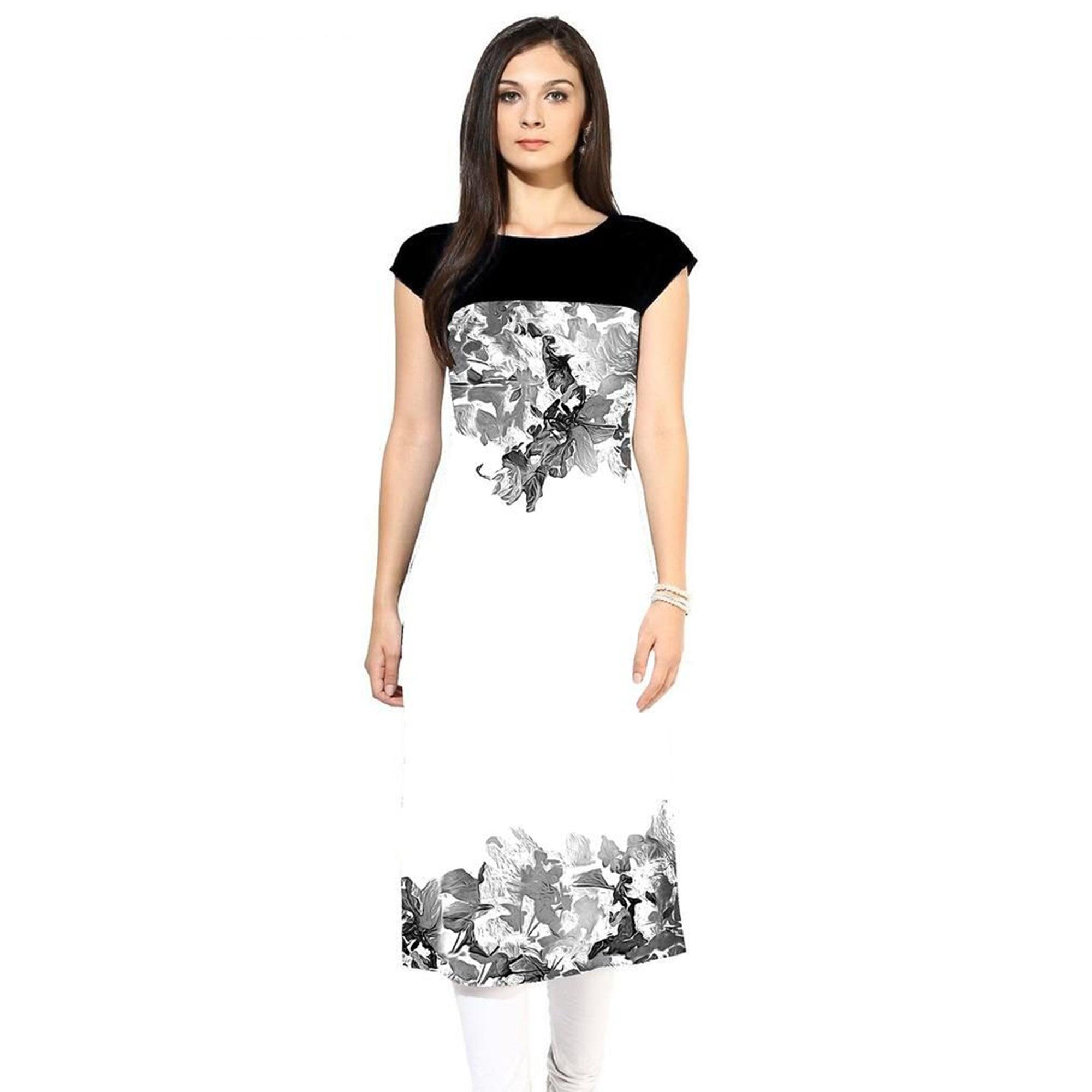 White-Black Colored Casual Printed Kurti - Peachmode