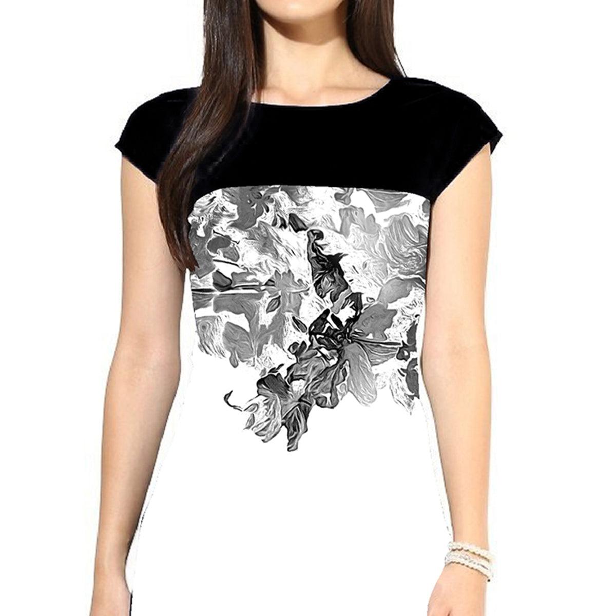White-Black Colored Casual Printed Kurti - Peachmode